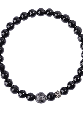 LUCKYLOTUS珠宝情侣守护黑武士黑碧玺手链天然黑发晶女手串饰品礼