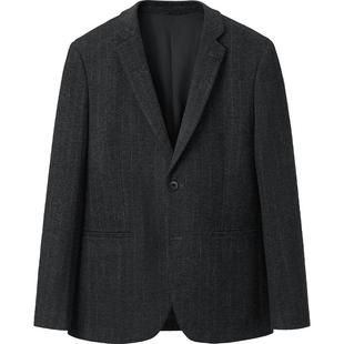 HLA/海澜之家绒感弹力休闲西服男2025秋冬新款时尚条纹西装外套男