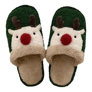 细细条 一家三口毛毛鞋男女冬季创意可爱圣诞麋鹿亲子包头棉拖鞋