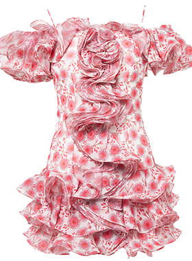 LEEDY＆ME玫粉色印花短款礼服裙