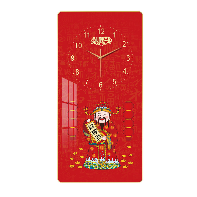 装饰画财神爷静音挂钟招财壁画钟