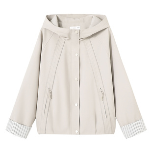 YBAI/亦白 2026春季新款时尚简约休闲百搭连帽夹克短款风衣外套女