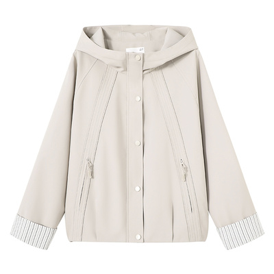 亦白春季百搭休闲连帽风衣外套女