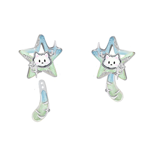 MASW麻秀原创设计甜美星流青空五角星猫狗耳饰一款多戴彩色耳钉新