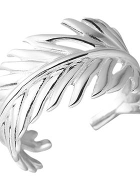 树叶戒指纯银韩国女性