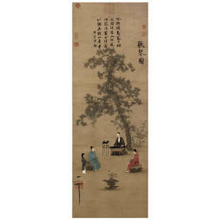 宋徽宗赵佶听琴图国画条幅仿古字画名家真迹卷轴高清微喷竖轴挂画