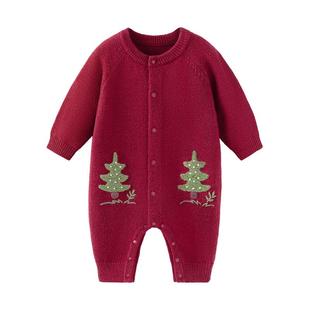 babylove宝宝连体衣春秋针织毛衣羊毛保暖哈衣拜年衣服浮翠流丹