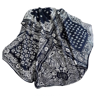 【70丝毛bandana】黑白腰果桑蚕丝羊毛双面手卷高端中方巾围巾女