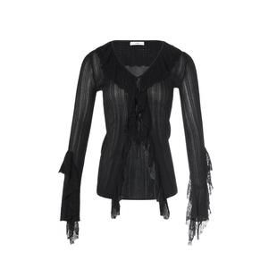 LYNEE 设计感蕾丝荷叶边V领收腰针织开衫女2026春季优雅时尚上衣