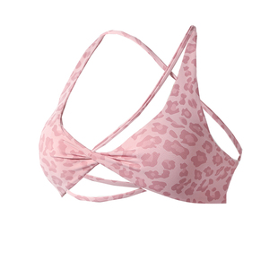 奔跑吧卡卡粉色豹纹运动文胸女性感外穿健身瑜伽交叉美背内衣背心