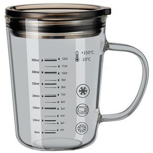 吸管玻璃杯带盖刻度牛奶杯家用杯子儿童水杯女耐高温豆浆杯早餐杯