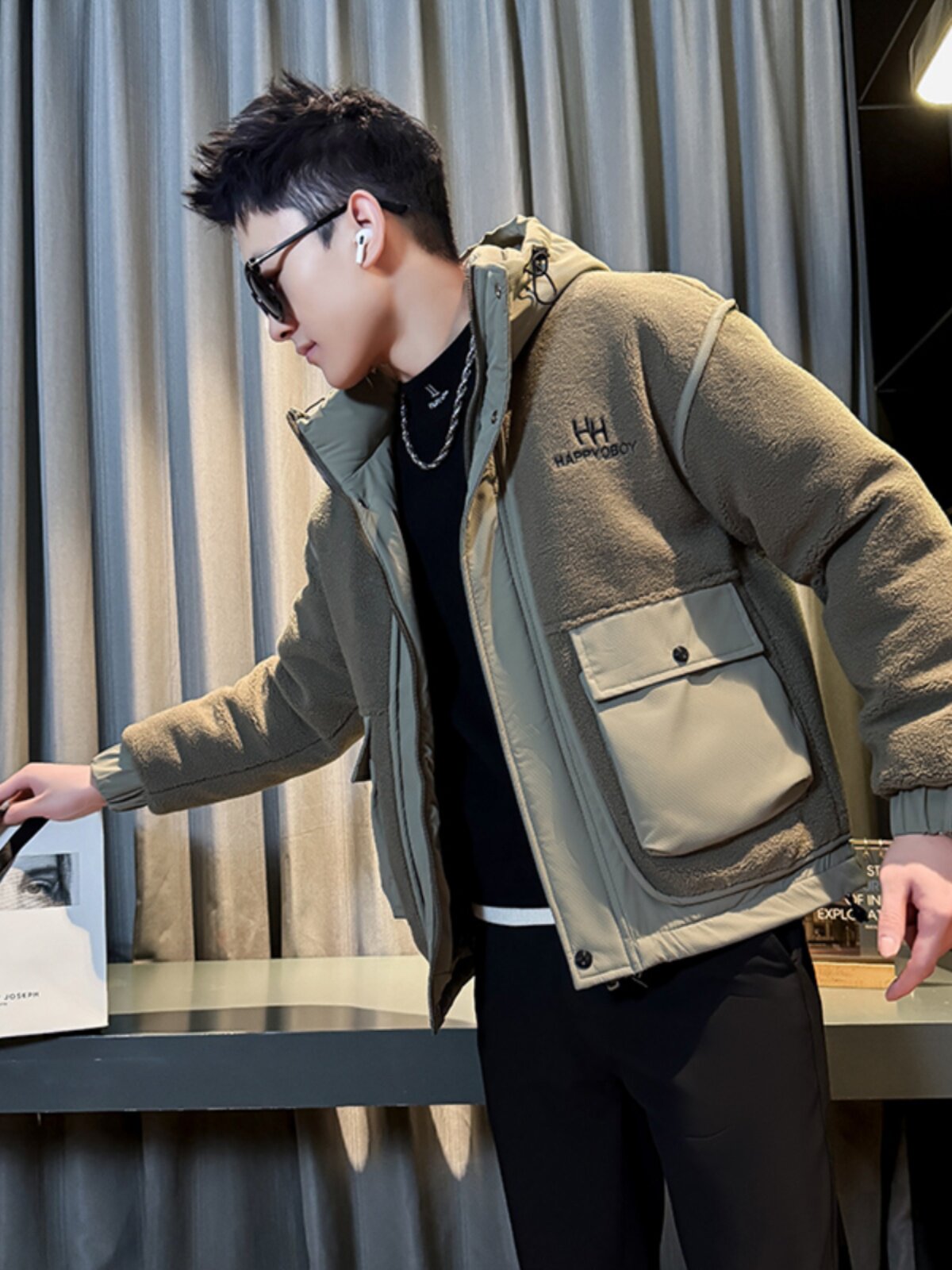 颗粒绒棉服外套男痞帅潮牌工装连帽短款网红炸街男装冬季棉袄上衣