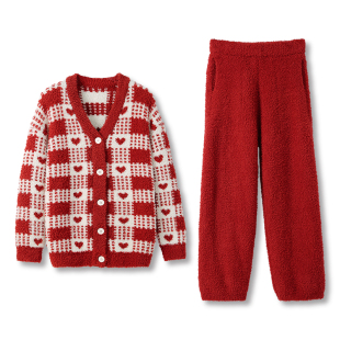 安之伴秋冬季半边绒红色睡衣结婚新婚情侣套装珊瑚绒家居服本命年