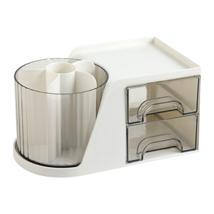 旋转笔筒大容量收纳盒学生书桌面文具收纳置物架带抽屉男孩女孩可旋转笔桶高颜值ins办公室桌上工位收纳神器