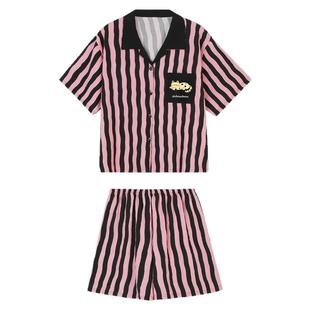 馨帮帮Homedress 条纹卡通短袖睡衣女款夏季宽松休闲可外穿家居服