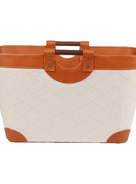 高级白珍珠浮雕皮革实木把手收纳篮高颜值脏衣收纳筐家用浴室置物