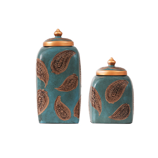 美式乡村储物罐桌面摆件书房客厅树脂装饰品工艺品器皿陈列品摆设