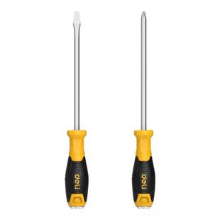 得力一字穿心敲击螺丝刀十字高硬度平口改锥加长带强磁梅花小起子