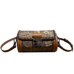 Clean Knоck包包女新款真皮老花小圆包单肩包斜挎包质感圆形小包