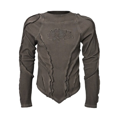 CLP咖灰条纹尖下摆长袖T恤男