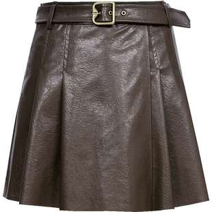 ONLY2025冬季新款减龄显瘦A字版型立体挺括PU百褶裙短裙半身裙女