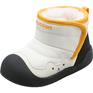 牧童宝宝雪地靴2025冬季新款男童小熊软底稳护鞋加绒保暖女童棉鞋