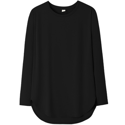黑色宽松不规则莫代尔棉长袖t恤