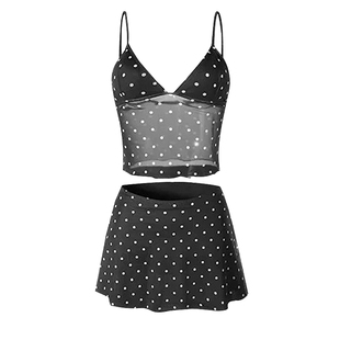 假面猫 泳衣女款泡温泉分体裙式波点性感露背小胸聚拢度假风泳装