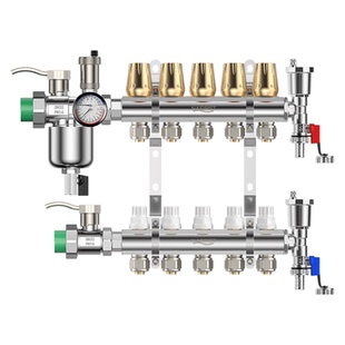 德国NAFIRST全铜电镀大流量一体地暖分水器地热家用分水器集水器
