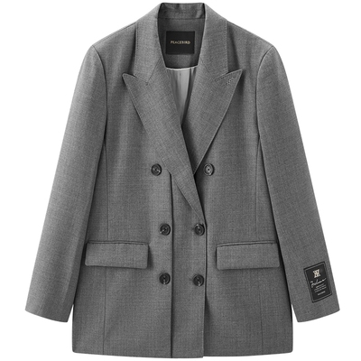 太平鸟女装秋季羊毛双排扣立体翻盖袋西服A1BAE3470