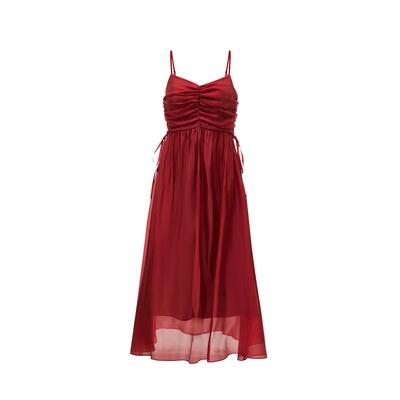 tq区绫致VeroModa连衣裙25春夏褶皱飘带名媛法式吊带长裙