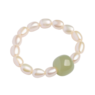 小银匠天然和田玉淡水米粒珍珠串珠转运珠戒指女高级轻奢食指女款