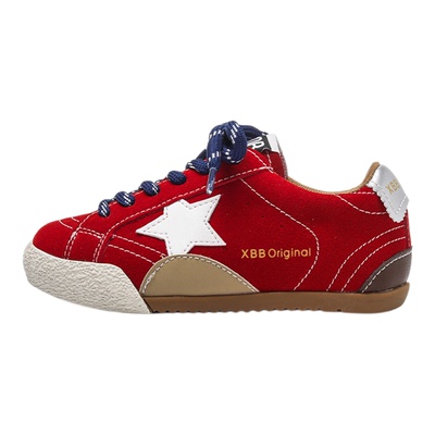 儿童鞋子红色星星板鞋真皮透气