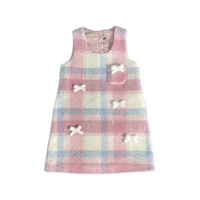 小童木女童甜美冬季格纹连衣裙