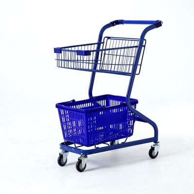 多功能超市抓娃娃手推车双层商场理货购物车网红摆地摊小推车家用