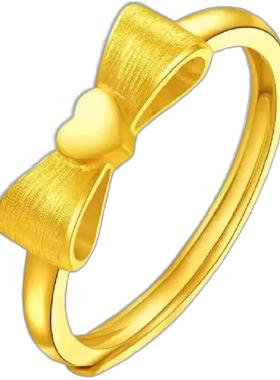 新款24K黄金戒指男女仿金包银花型活口戒子素圈指环送老婆送女友