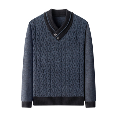 【皮尔卡丹】纯色翻领加厚保暖100纯羊毛衫男冬季中年商务毛衣