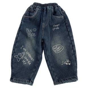 男童一体羊羔绒牛仔裤冬季北方保暖休闲裤男孩加厚一条过冬加绒裤