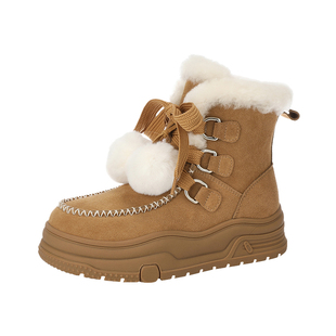 MILLIE'S/妙丽雪地靴女款冬季加绒保暖羊羔绒女鞋厚底短靴棉鞋