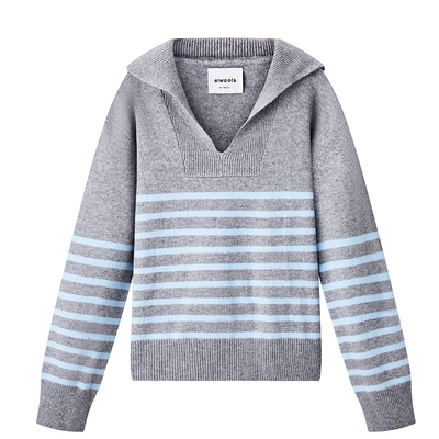 条纹正品秋冬羊毛针织毛衣翻领