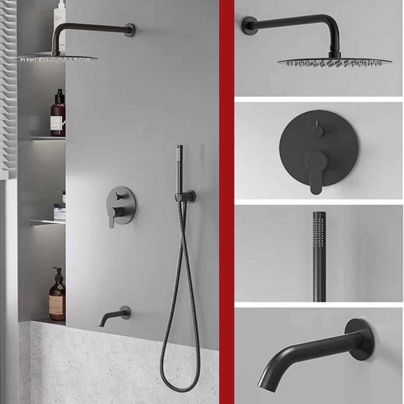 入墙式暗装花洒嵌入式顶奢黑色铜质淋浴屏淋浴套装喷轻吊顶预埋