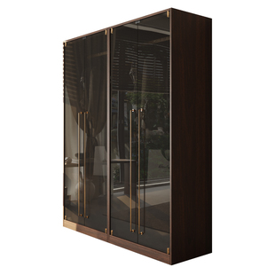 全实木中古轻奢对开无边框玻璃门家用卧室北欧小户型二门组合衣柜