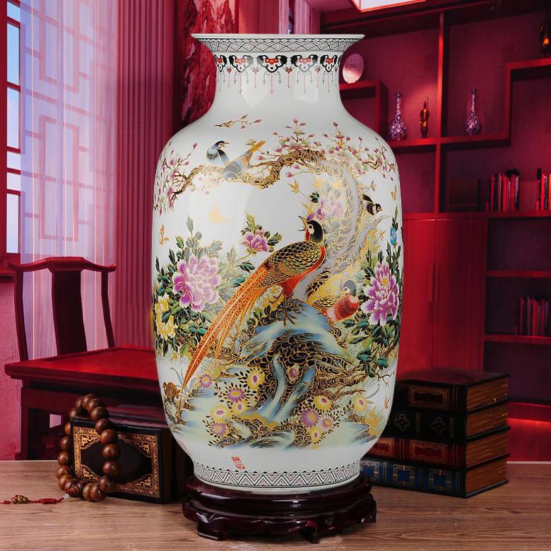 景德镇陶瓷器 仿古中式锦上添花落地大花瓶 客厅家居装饰品摆件