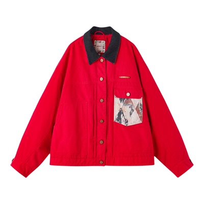 谜底翻领短款羽绒服长袖2026年春季新品时髦保暖夹克女261MY0013
