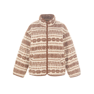 wana try费尔岛保暖立领拉链短外套米色2025冬季新款复古女款上衣