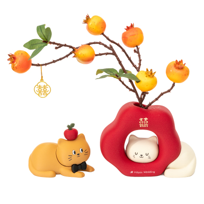 婚房可爱猫咪仿真花摆件订婚礼物