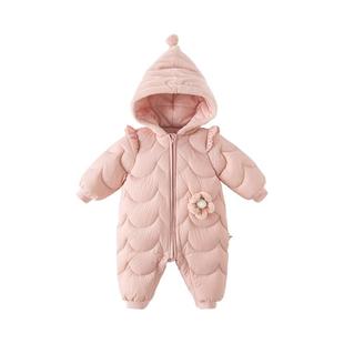 戴维贝拉婴儿羽绒服连体衣保暖新款加厚宝宝女宝连体冬装外出爬服