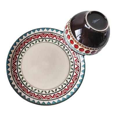 波西米亚风餐具套装 家用创意欧式复古碗碟餐厅北欧浮雕饭碗微瑕