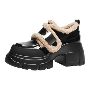 星期六加绒小皮鞋女款2025新款冬季加厚保暖毛毛棉鞋厚底乐福鞋子