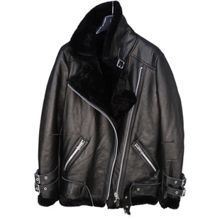 头层羊皮皮毛一体真皮皮衣女腰带版机车款保暖御寒修身款女款大码